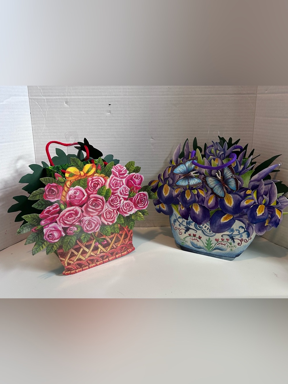 Pink Rose Basket & Purple Iris Floral gift bags  LOT 2